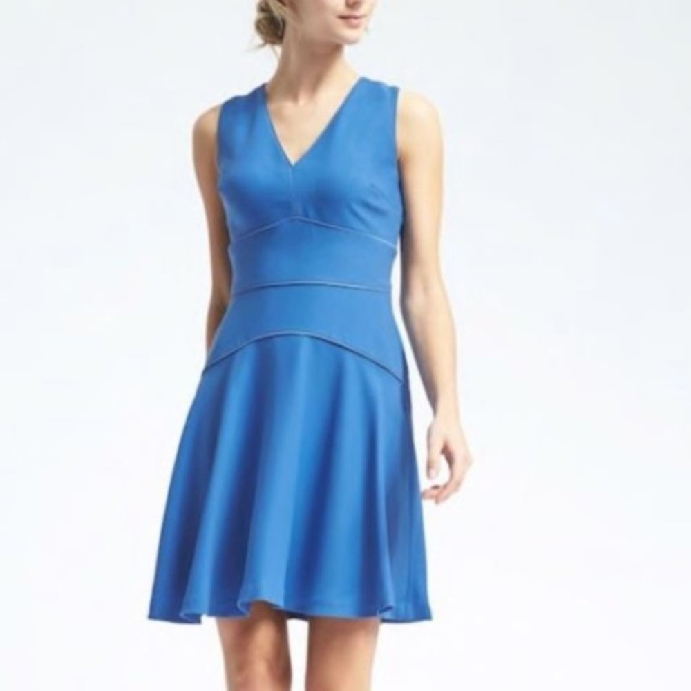 Banana Republic Fit Flare Dress Bright Blue NEW